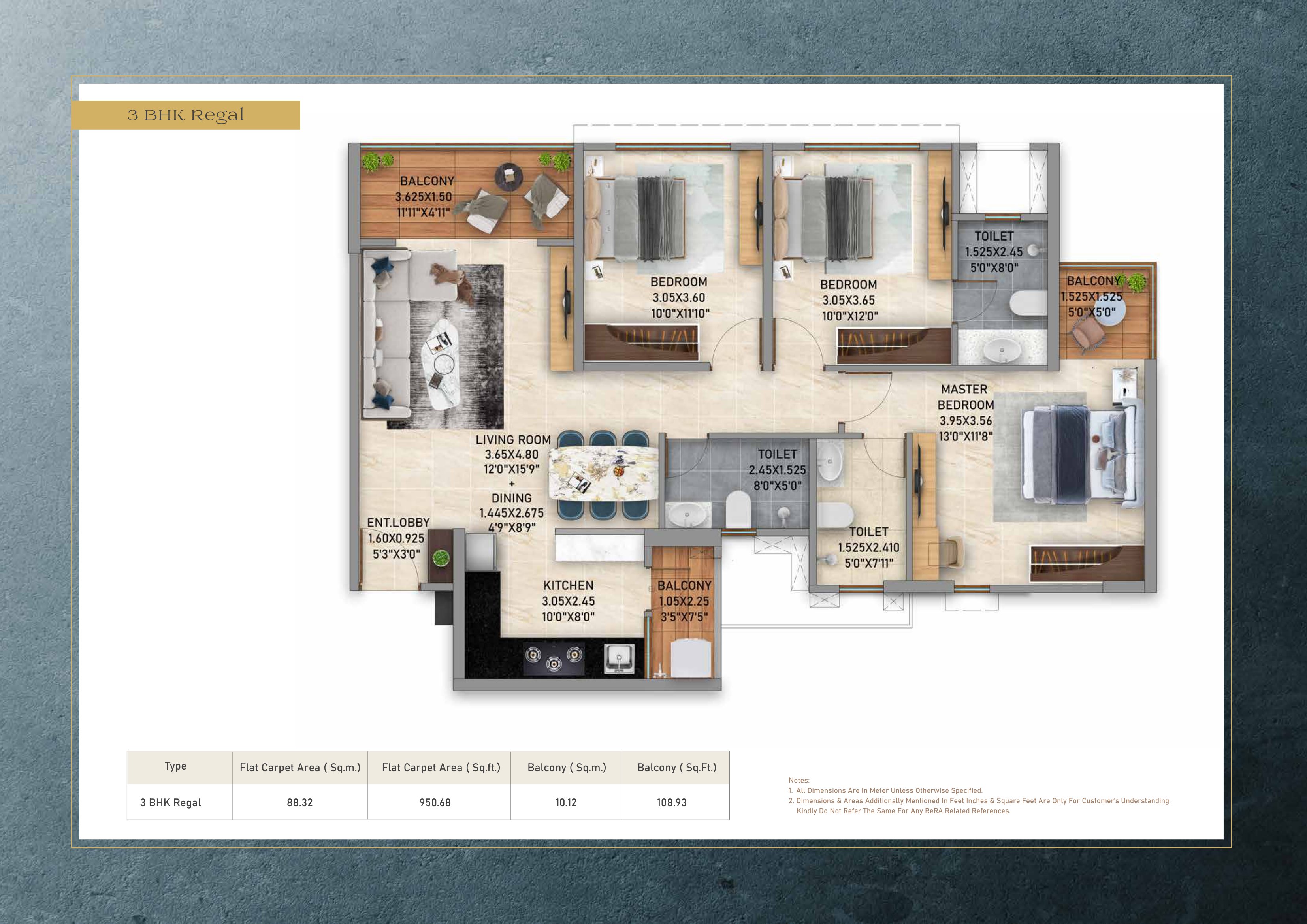 Life Republic Aros 3 BHK floor plan